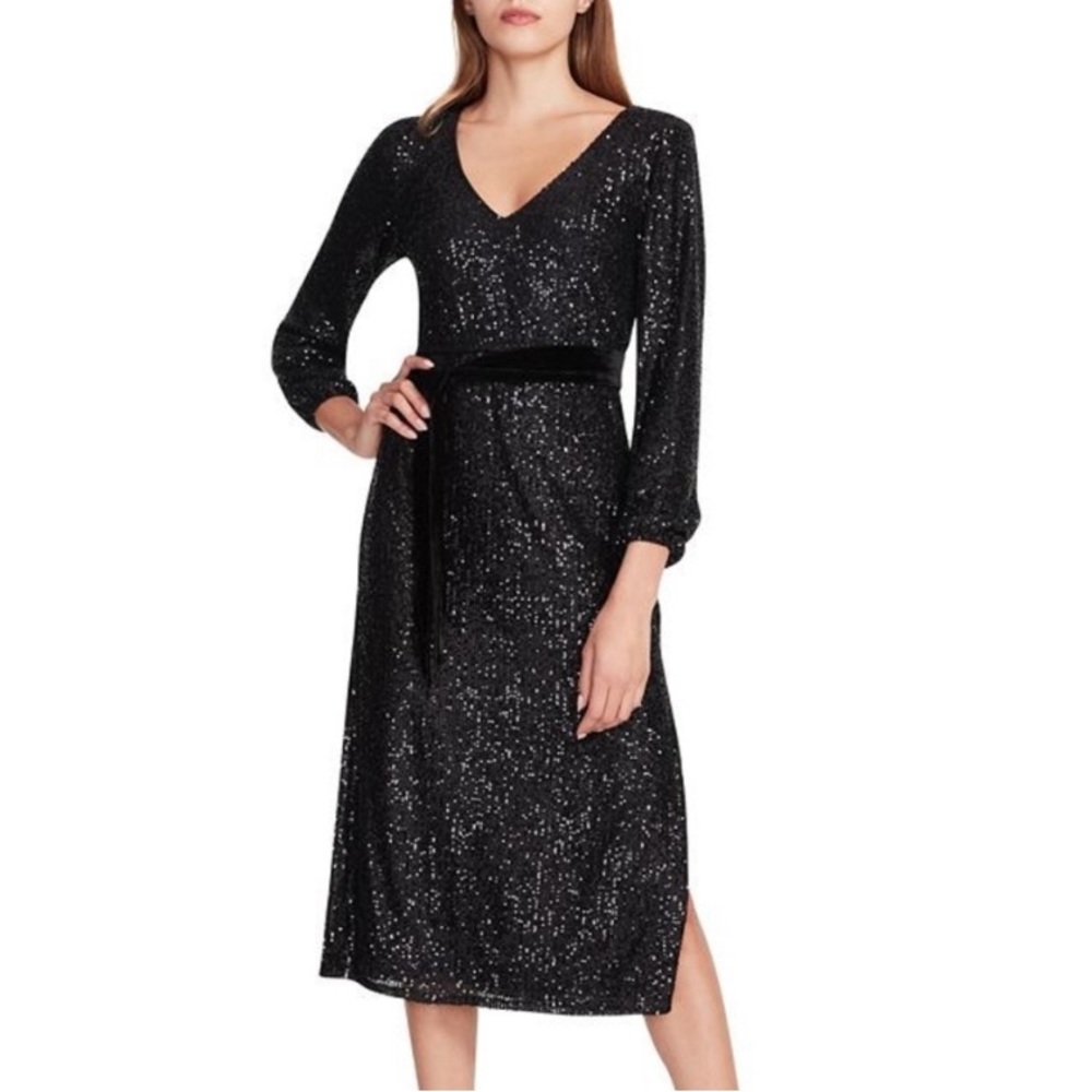 NWT Betsey Johnson Black Sequin Classy Cocktail Midi Dress, Size XL